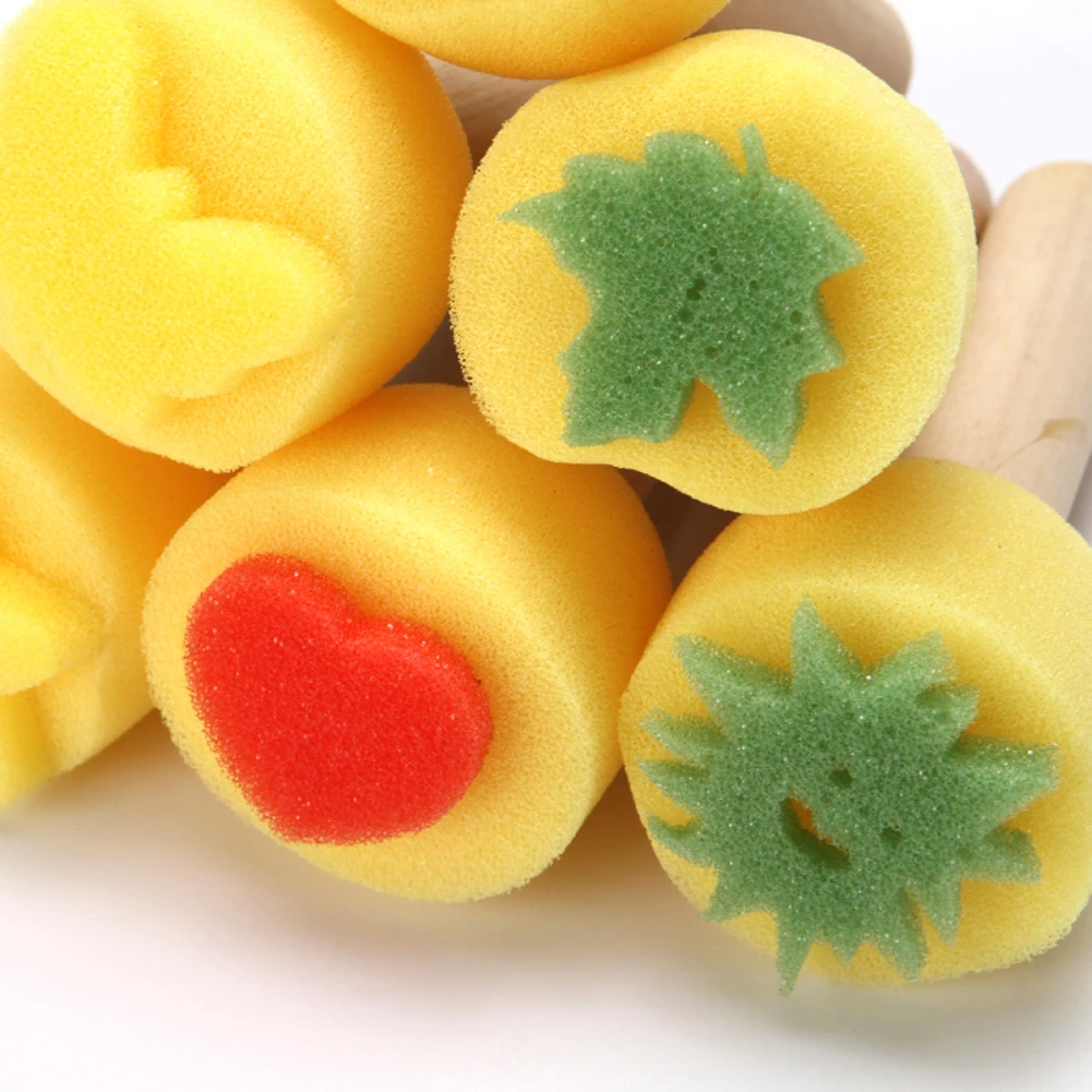 New 6Pcs/Set Heart Star Sponge Head Wooden Handle Stamp Children Painter Brush Tool | Дом и сад