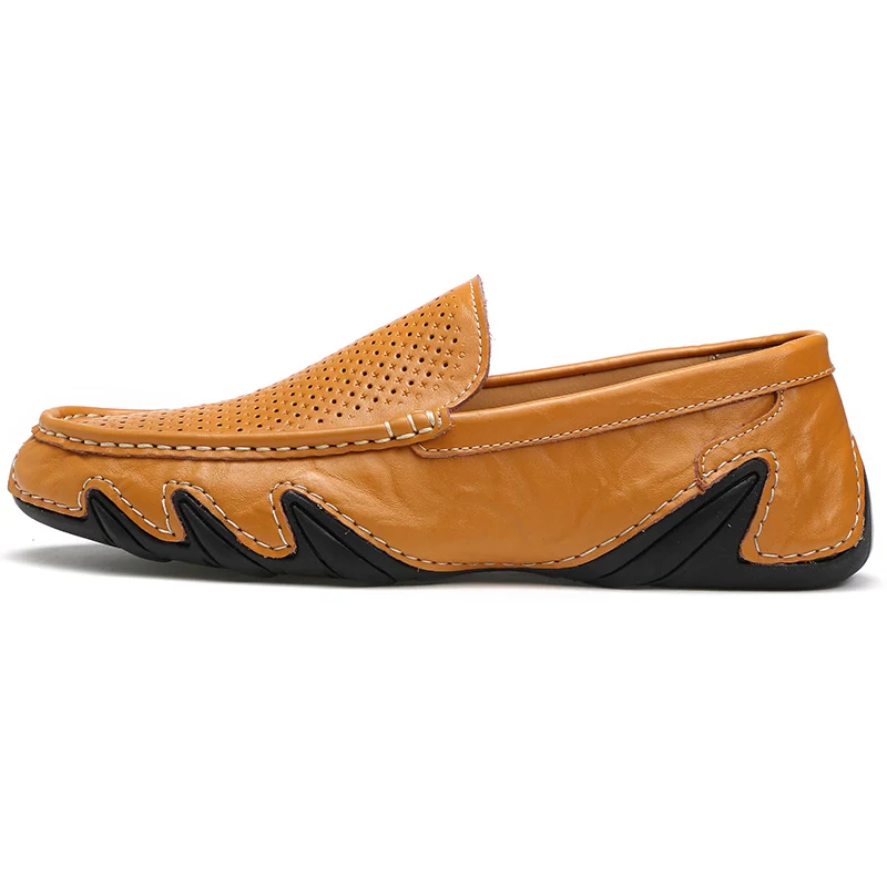 Summer brown JKPUDUN/Мужская обувь из натуральной кожи; повседневные Роскошные Брендовые мужские лоферы; летняя дышащая обувь для вождения; Мокасины без застежки - Цвет: Summer brown