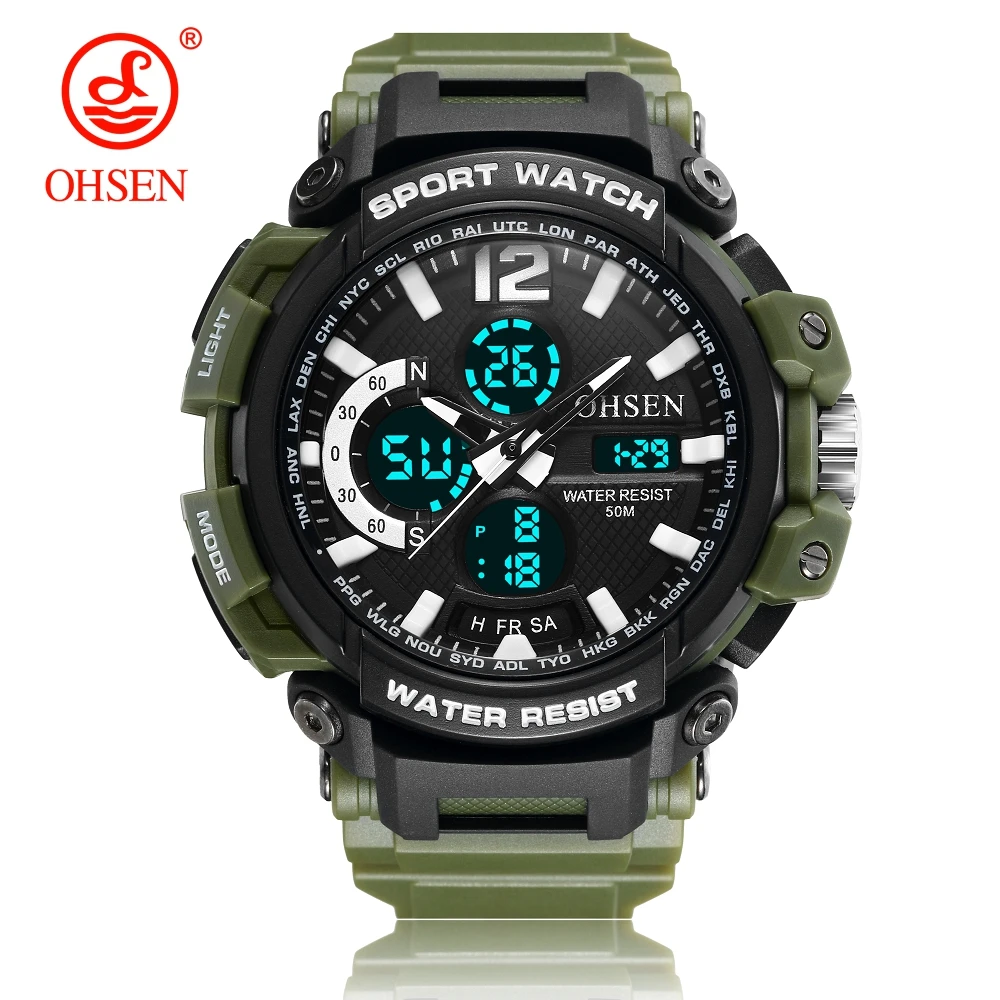 Новое поступление OHSEN Модные кварцевые цифровые часы мужские LED Будильник 50 м