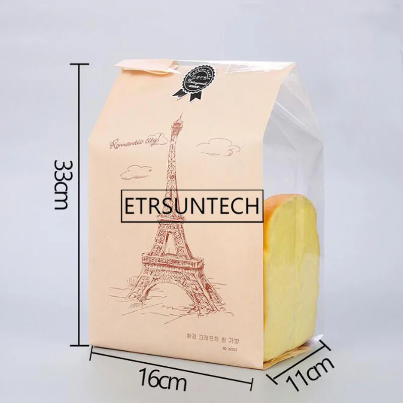 1000 шт 33x16x11 см крафт-мешок для окон упаковка выпечки тост печенье еда хлеб
