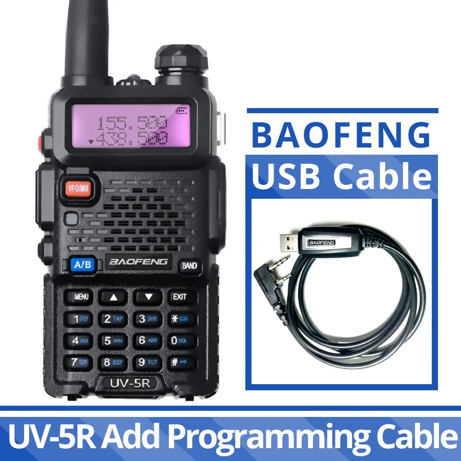 5R Add Cable Портативная рация Baofeng UV-5R Двухдиапазонная UV 5R портативная CB радио UHF VHF портативная UV 5R двухсторонняя радио для охотничьей радиостанции - Цвет: 5R Add Cable