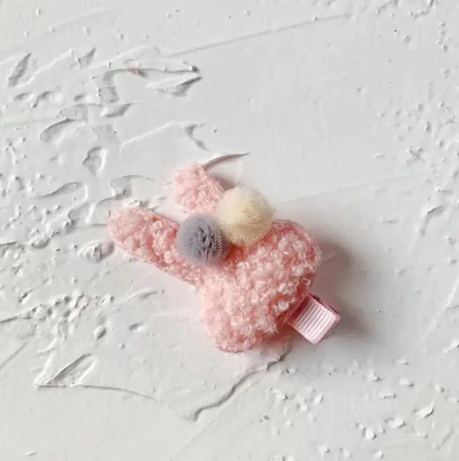 Clip-Bunny Pink Для девочек-подростков милые полностью Зайка сердечный ленты для волос звезда с кружевом Бальные помпонами упругих волос держатель резинки для волос для детей HT006 - Цвет: Clip-Bunny Pink