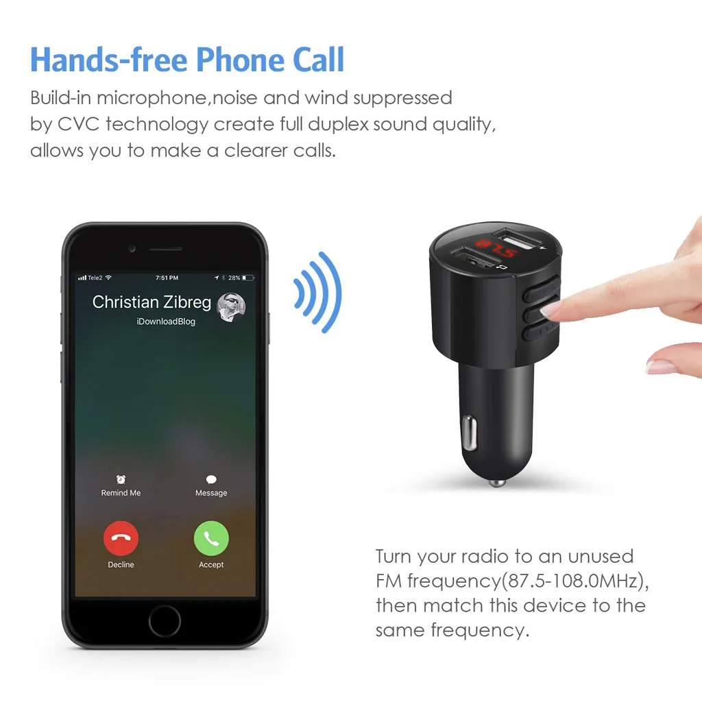 Bluetooth автомобильное USB зарядное устройство fm-передатчик беспроводной радио адаптер MP3-плеер 3.4A громкой связи музыкальный аудио приемник#611