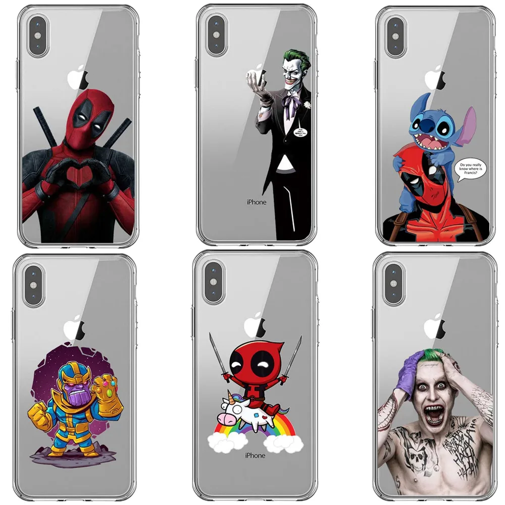 Мягкий прозрачный чехол Marvel Deadpool Sup Hero Joker Avengers Infinity War Thanos для iPhone X 5 5S SE 6 6splus 7 8 Plus XS