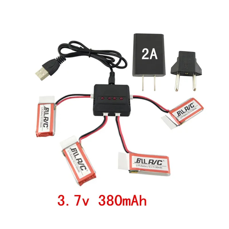 

Hubsan Lipo Battery 4Pcs/lot 3.7V 380mAh And 4 In 1 Charger For Hubsan X4 H107 H107C H107D X11C FY310B Aircraft Spare Parts