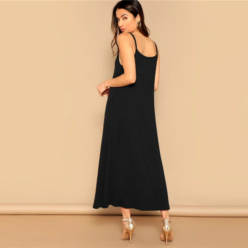 SHEIN Платье На Бретелях С Карманом, Повседневное Прямое Платье Без Рукавов Летнее Стильное Платье