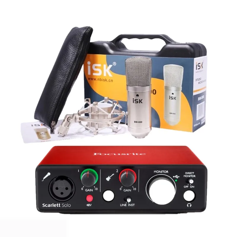 ISK BM-800 микрофон и Focusrite Scarlett Solo 2nd gen 2 Вход 2 Выход USB аудио интерфейс звуковая карта для записи микрофона
