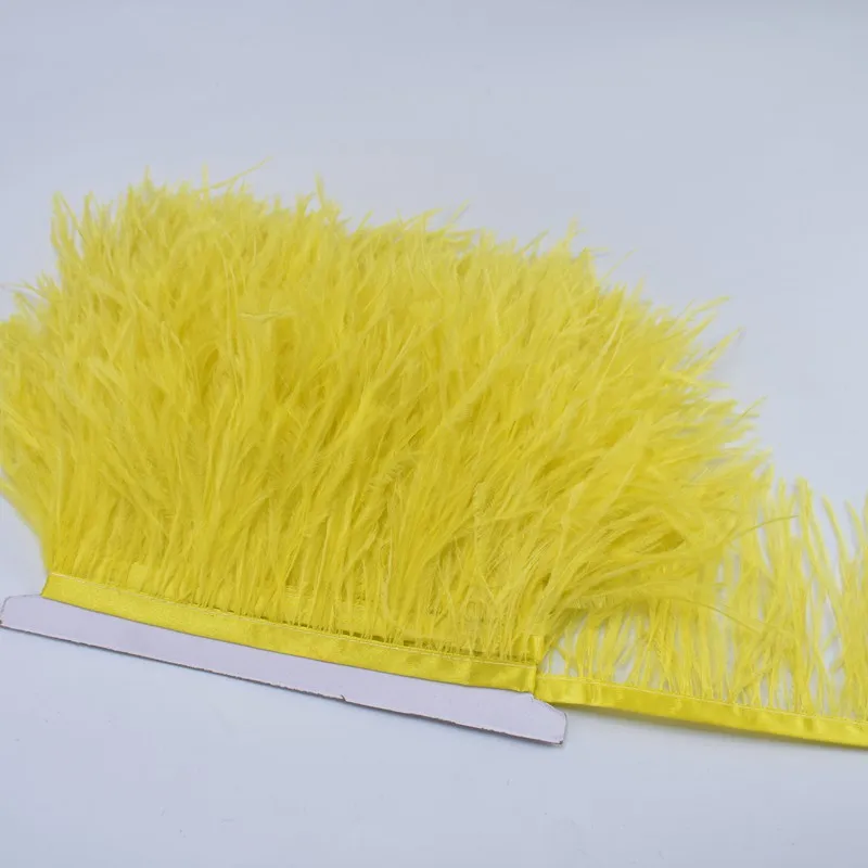 yellow 1 м/лот, отделка из порошковой кожи, страусиное перо, 8-10 см, цветные перья, лента, рукоделие, шитье, сделай сам, платье, свадебное украшение - Цвет: yellow