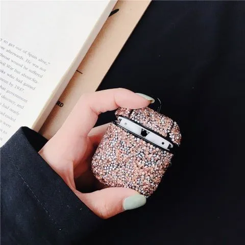 Pink Цветные стразы, чехол для наушников для Apple, аксессуары для airpods, Bluetooth, блестящий силиконовый Жесткий защитный чехол для airpods, чехол - Цвет: Pink