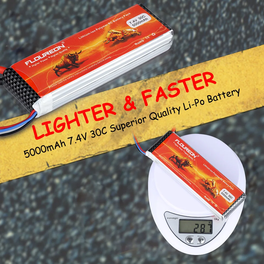 Floureon 7 4 V 5000 mAh 30C 2 S разъем типа deans LiPo батарея для DIY RC eader BX автомобиль/RC Самолет