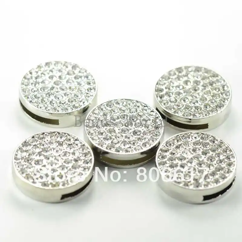 Лучшее качество 5 шт Серебряный тон прозрачный горный хрусталь круглый слайд