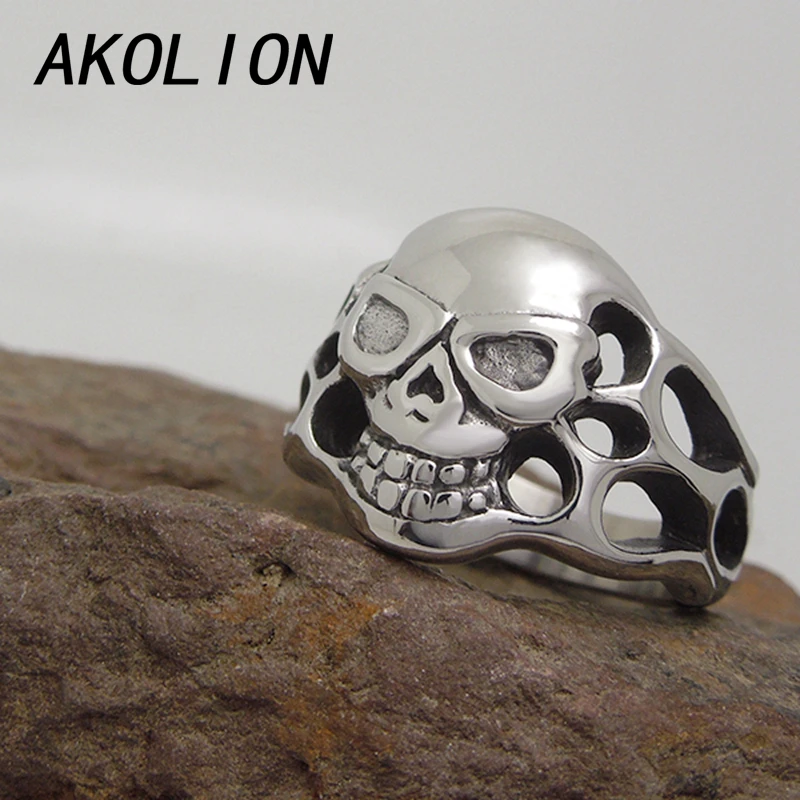 Akolion черепа titanium кольцо старинные серебряные кольца женщины и мужчины ювелирные