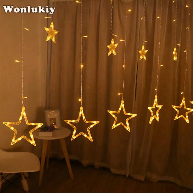 Wonlukiy 2 м Романтический Фея Звезда привела Шторы свет шнура Теплый Белый ЕС 220 В