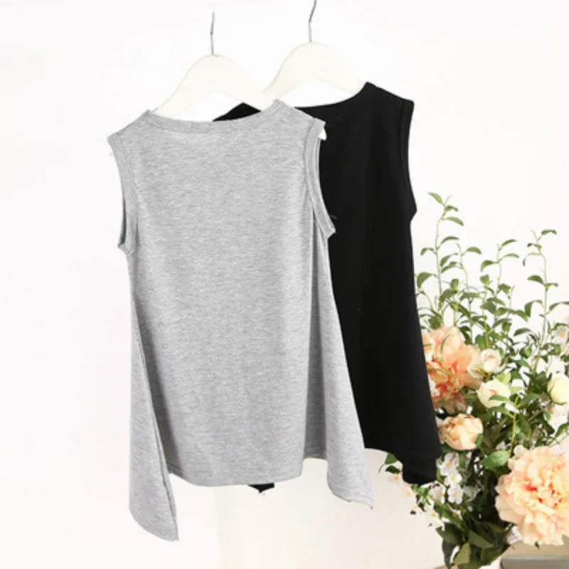 Summer Girls Dresses Black Gray Irregular Hem Rotary Party Dress Sleeveless Cotton Solid Kids Clothes Vestidos 2-6 Years | Детская