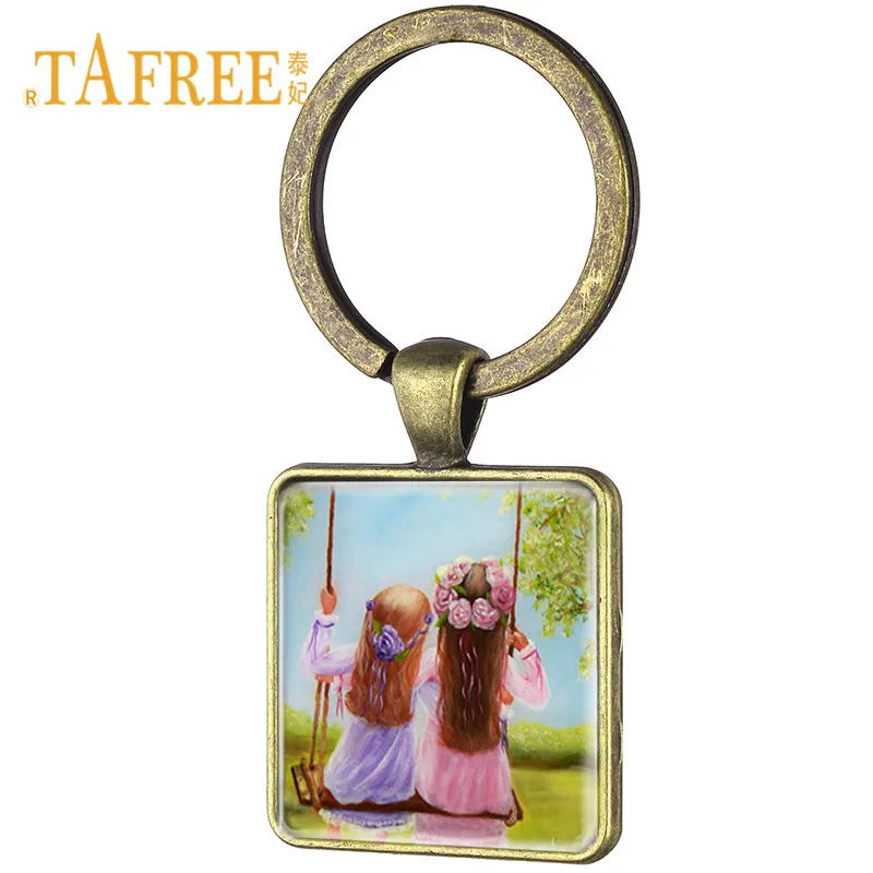 Брелок TAFREE Sister ST84 винтажная квадратная подвеска для ключей с рисунком девушек |