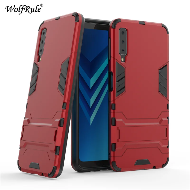 

WolfRule For Case Samsung Galaxy A7 2018 Cover Soft Rubber + Plastic Kickstand Case For Samsung A7 2018 Case Phone Shells A750