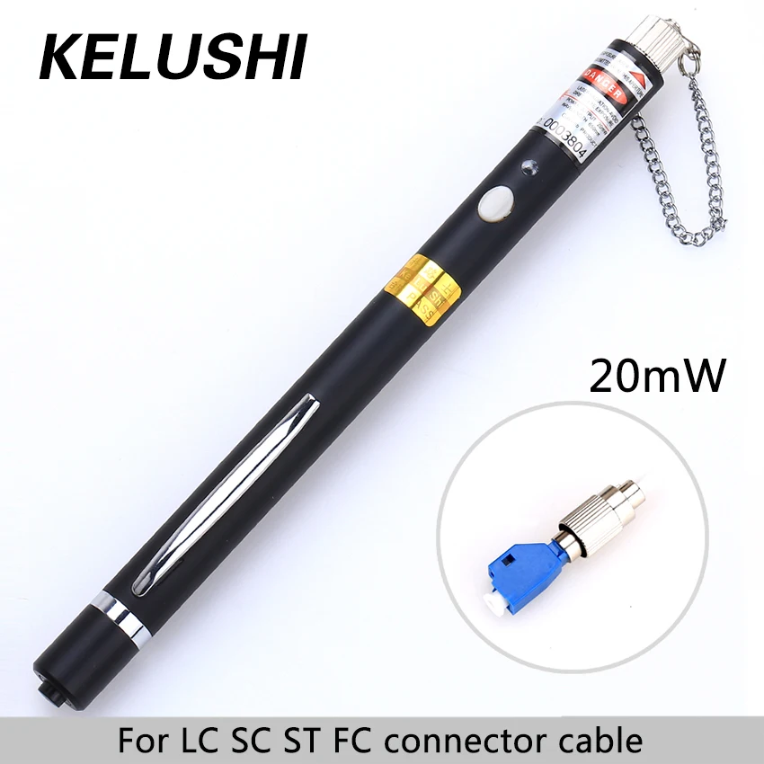 KELUSHI 20mW Pen Type Fiber Optic Visual Fault Locator Cable Tester Testing Tool with LC/FC/SC/ST Adapter