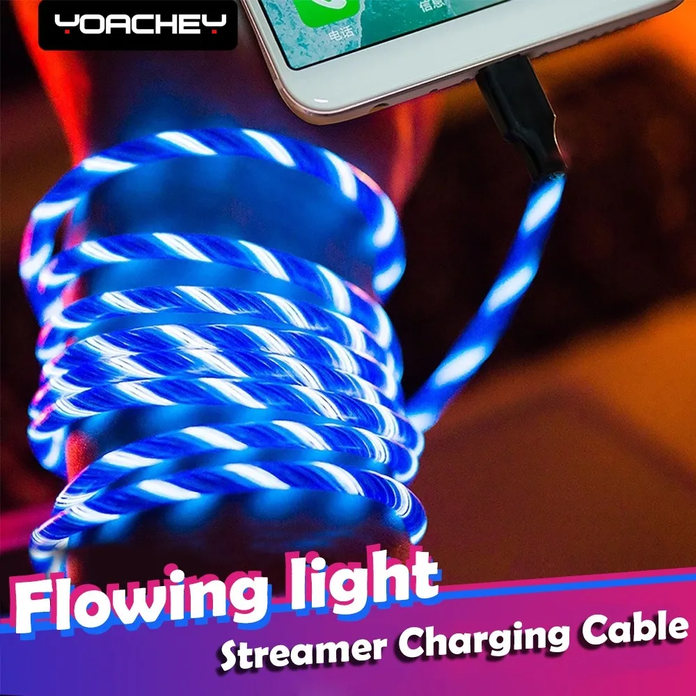 LED Streamer 3A кабель для быстрой зарядки iphone X XS 7 8 6S Plus Type C и Android Micro USB Samsung Xiaomi