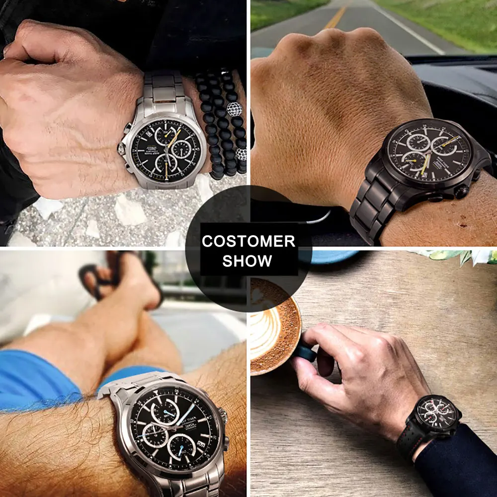 

Reef Tiger/RT Mens Quartz Sport Watches with Chronograph and Date Black Steel Super Luminous Casual Stop Watch RGA1663