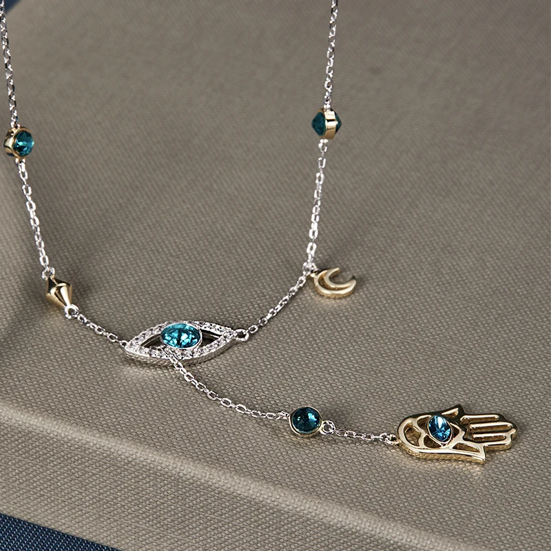LEKANI изысканные кристаллы от Swarovski цепочка для ключиц чокер дьявол глаз рука хамса Подвеска, женские ожерелья хорошее ювелирное изделие