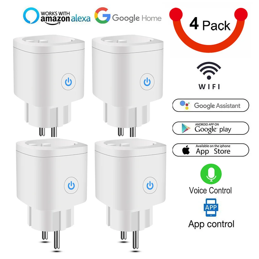 Wi-Fi умная розетка с ЕС контрольная розетка таймер розетка 16А мониторинг энергии Голосовое управление работает с Alexa и Google home - Цвет: White 4pack