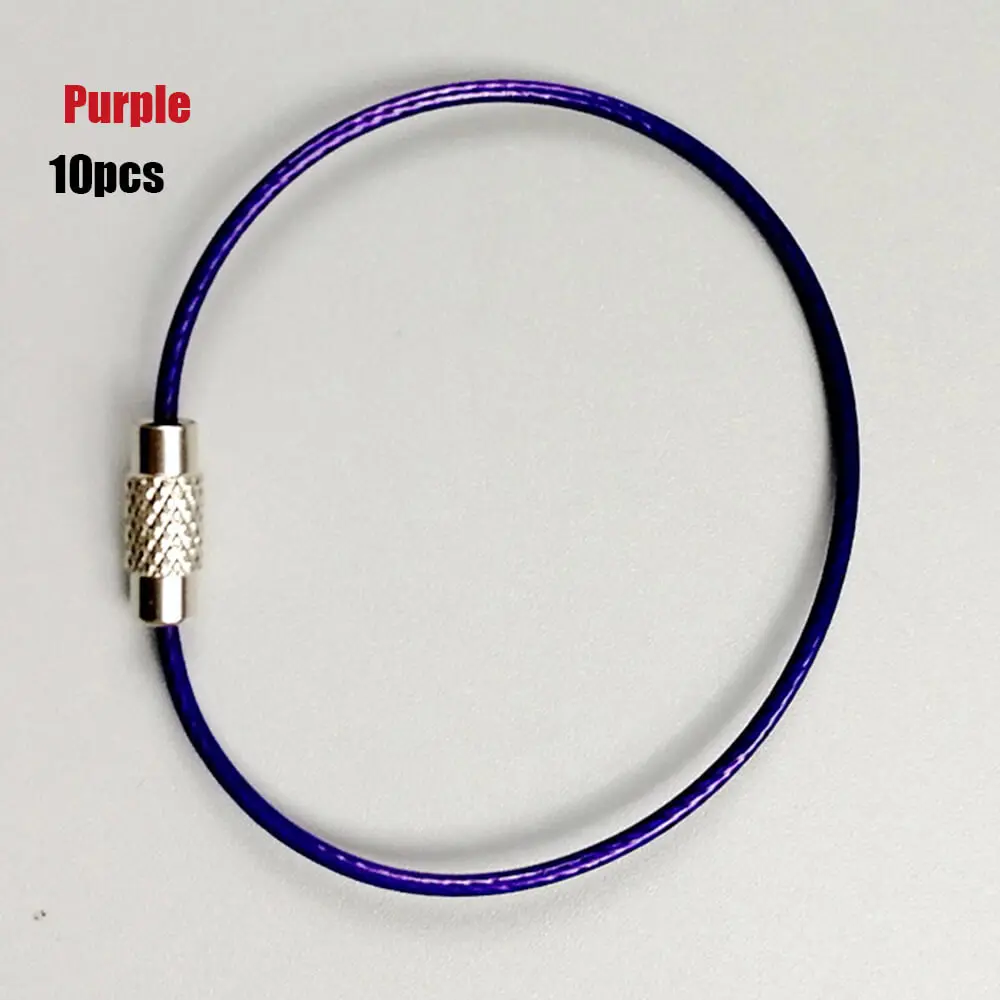 purple 10 шт. 150 мм EDC брелок тег веревка проволока из нержавеющей стали кабель петля винтовое устройство блокировки кольцо для ключей брелок круг для кемпинга подвесной инструмент - Цвет: purple