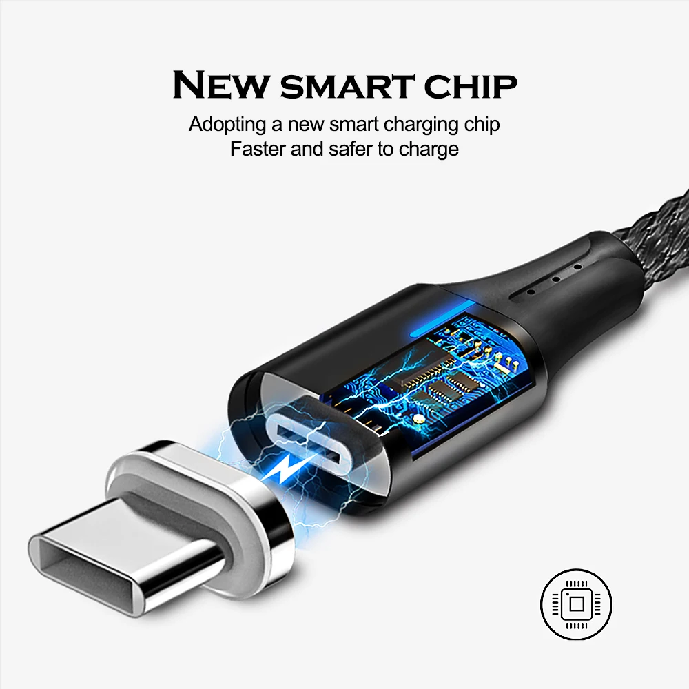 Магнитный usb-кабель 3A 2 м для iPhone X, Магнитный зарядный кабель передачи данных для быстрой зарядки, кабель Micro USB type-C для samsung Xiaomi huawei