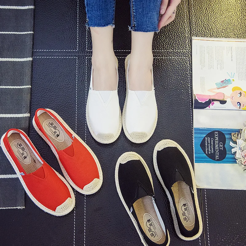 summer women's flat shoes breathable graffiti canvas linen women espadrilles non-slip casual white sneakers ballet flats