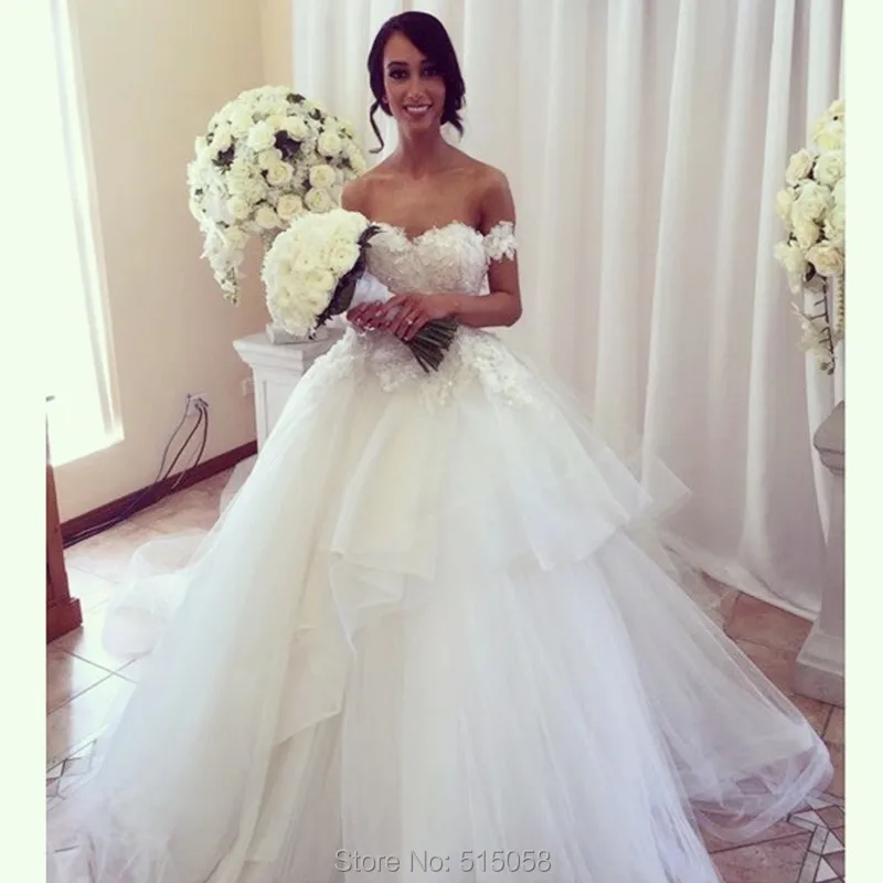 Trajes Novia 2015 съемный кружева милая органзы слоистых бальное свадебные платья