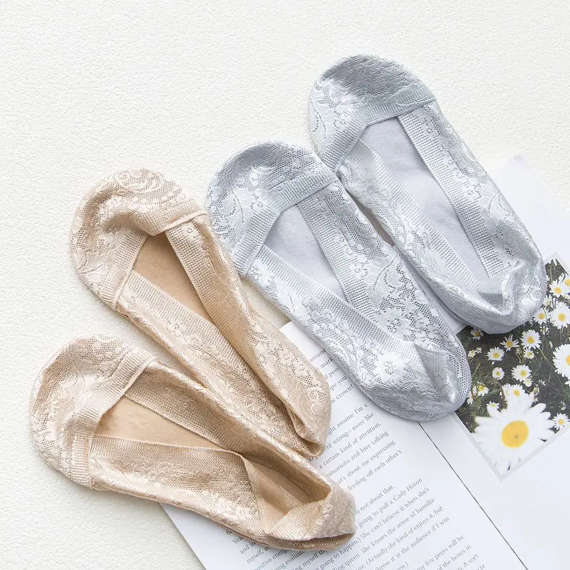 1 пара нескользящих невидимых летних кружевных коротких носков с цветами