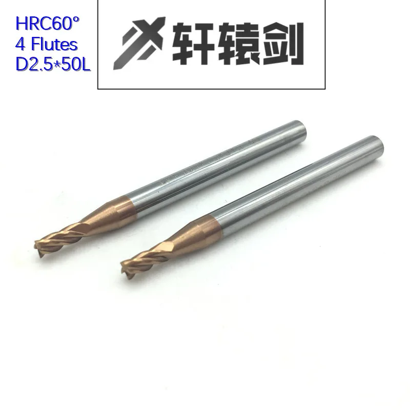 HRC60 4 Флейта D1 50L D1.5 D2 D2.5 D3 D4 5 шт. твердосплавные Уплощенные концевые фрезы с