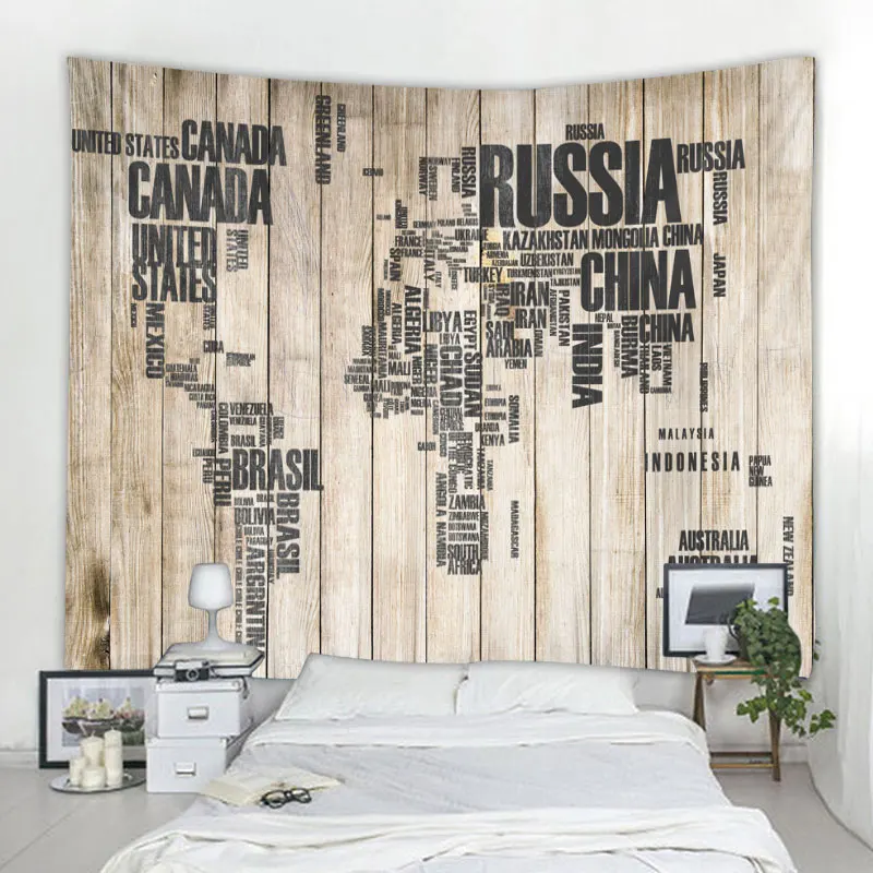 Деревянная доска карта листья Печатные большие стены гобелен дешевая настенная