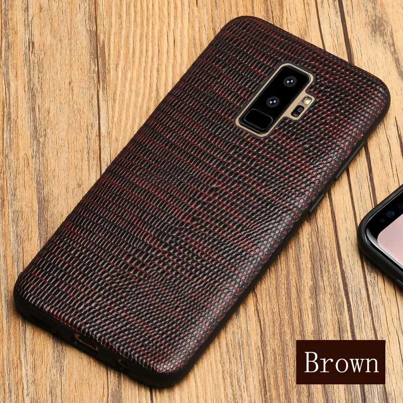 Brown Чехол для телефона для samsung Galaxy s10 E S9 плюс S8 S7 край задняя крышка с текстурой Кожи Ящерицы для A3 A5 A7 A8 J3 J5 J7 Note 8 9 чехол s - Цвет: Brown