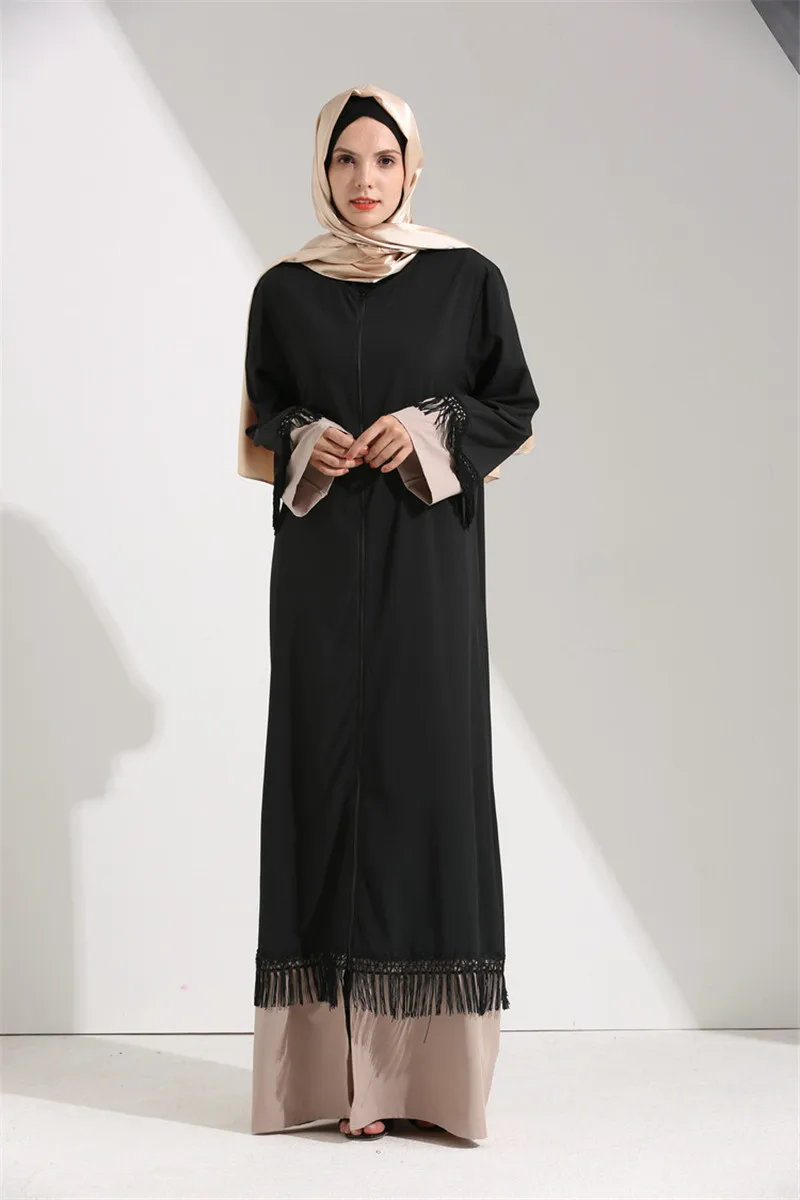 Черное женское болеро с кисточками Abaya в Дубае мусульманское пальто длинная