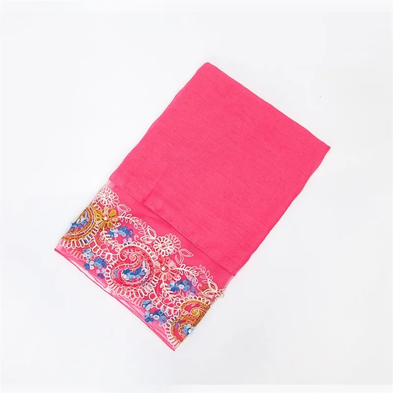 Rose Red Wuaumx осень Для женщин шарф вышитые хиджаб шарфы с жемчугом хлопок шарфы для женщин шали палантины леди, шарфы женские, осень женщины, шарф с бусами, шарф женский, платок женский - Цвет: Rose Red