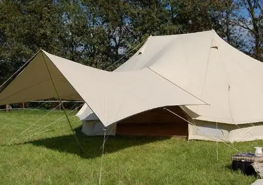 Tent with awning DANCHEL открытый большой двойной Топ 4*6 м водонепроницаемый Glamping император Белл палатка Прочный хлопок холст семья Кемпинг большой палатка отель - Цвет: Tent with awning