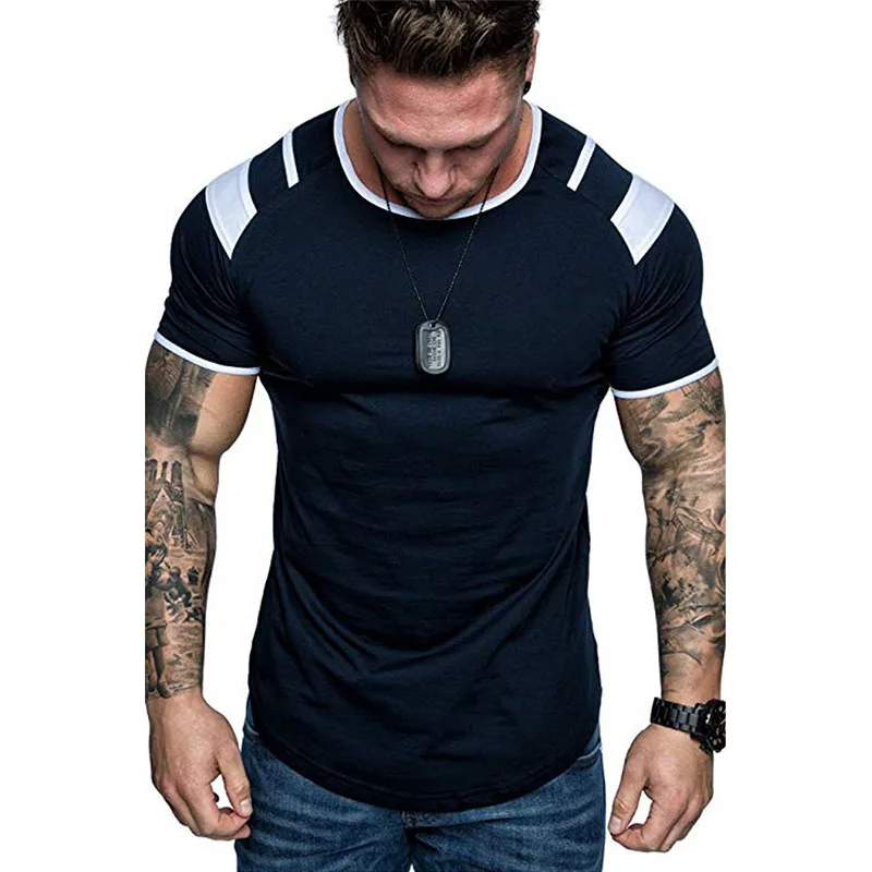 Navy blue GITF, Мужская дышащая футболка для бега, для тренажерного зала, фитнеса, тренировок, тренировок, короткий рукав, футболки, мужские, для бега, тонкие, быстросохнущие, футболки, топы для мужчин - Цвет: Navy blue