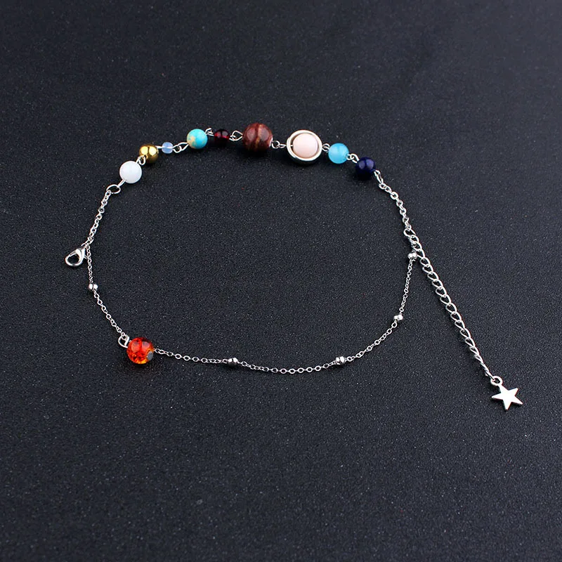 Браслет цепочка женский из натурального камня с бусинами на солнечной