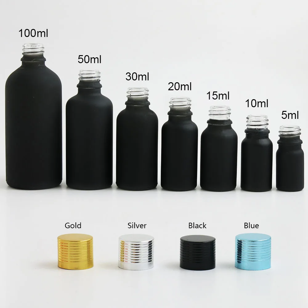 

360pcs/lot 5ml 10ml 15ml 20ml 30ml 50ml 100ml Empty Matte Black Essential Oil Glass Bottle With Screwp Cap Cosmetic Perfume Vial