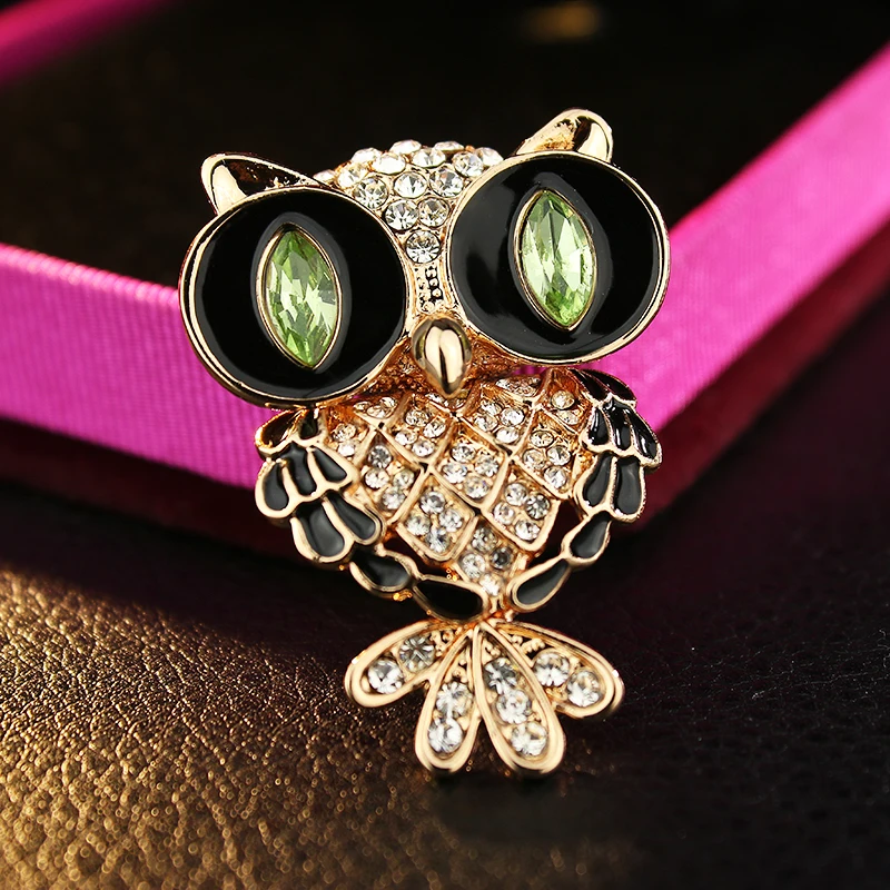 Винтажные Сова броши с кристаллами булавка золотой тонированный хиджаб в виде