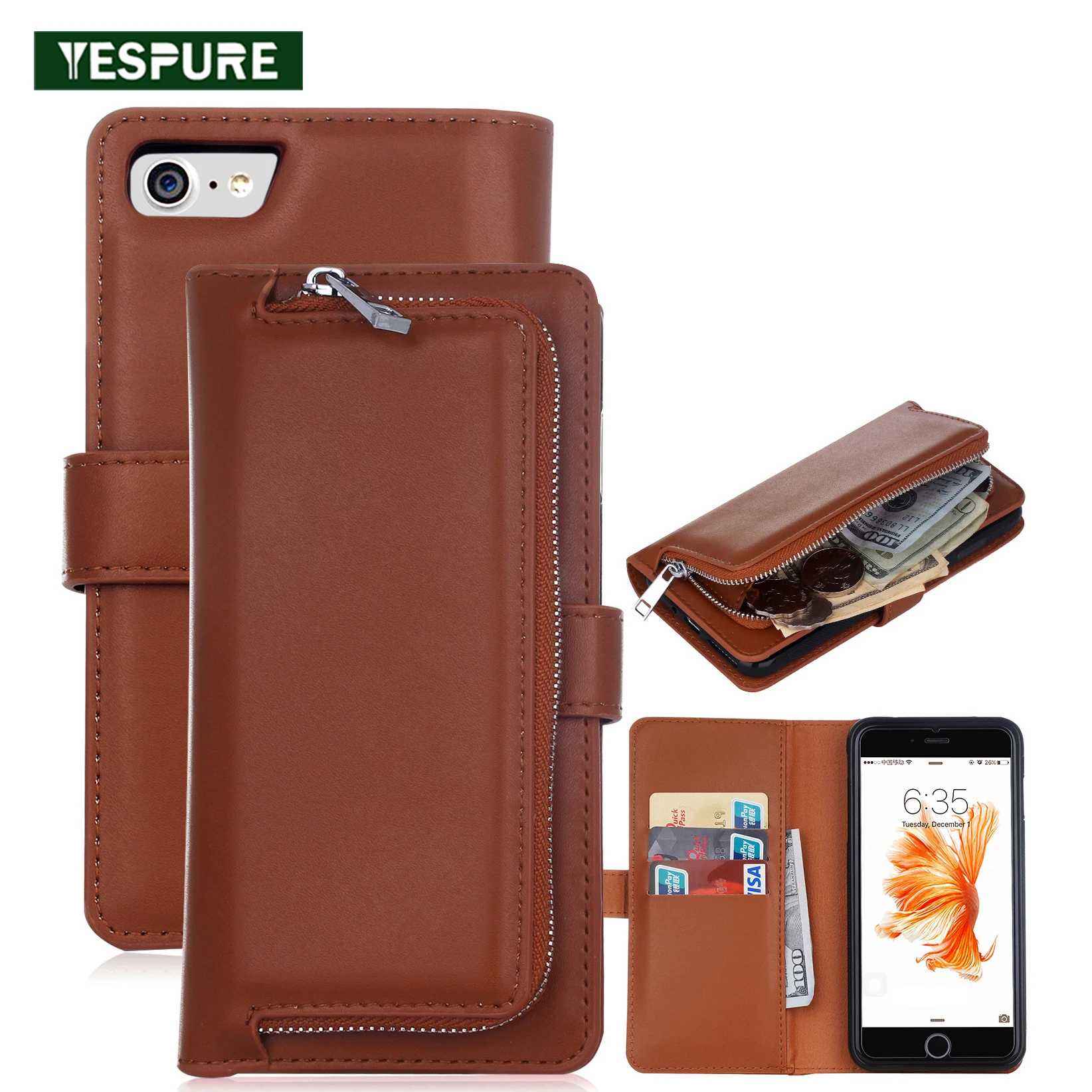 

Ударопрочный кожаный чехол YESPURE для Iphone 6 plus/6 s Plus, Аксессуары для мобильных телефонов, аксессуары для телефонов, коричневый