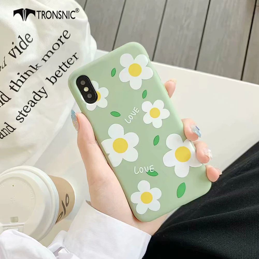 Силиконовый чехол TRONSNIC с цветами для iPhone X XS MAX XR мягкий зеленого и розового цвета