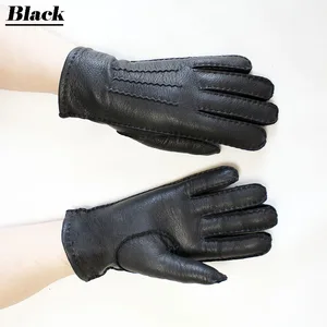 Женские кожаные перчатки из оленьей кожи, Осенние теплые перчатки с тонкой шерстяной подкладкой и ручной строчкой