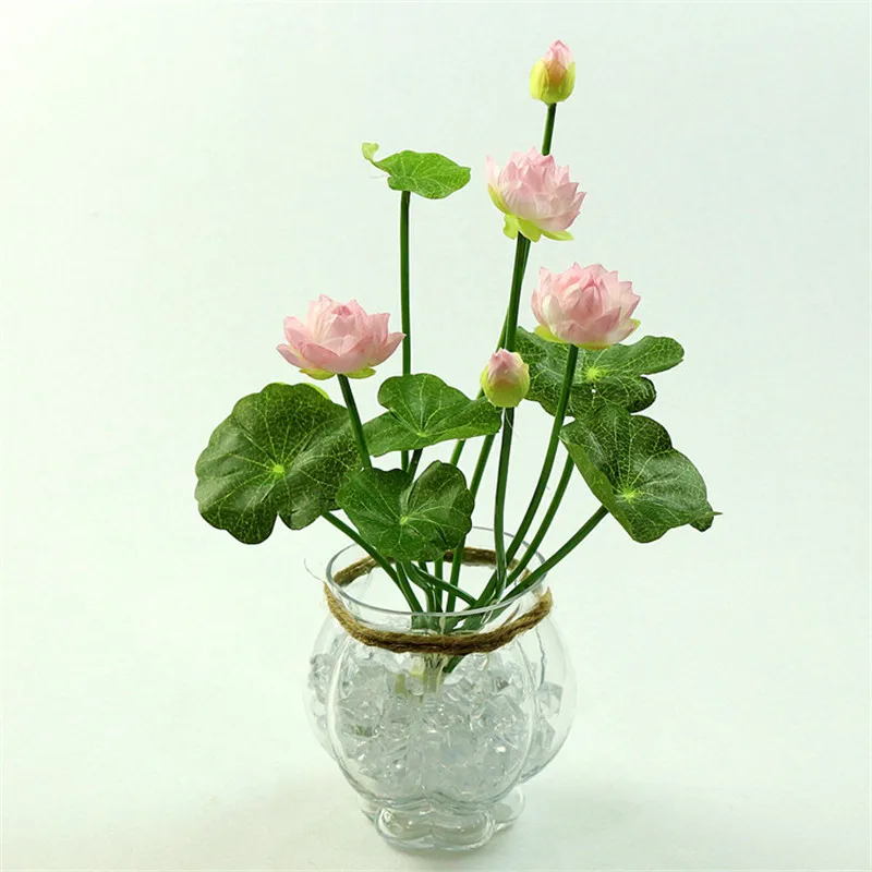 32cm light pink 46cm Simulation small lotus flowers fake PU water lily DIY home wedding garden table home decor plant flores artificiales gift - Цвет: 32cm light pink
