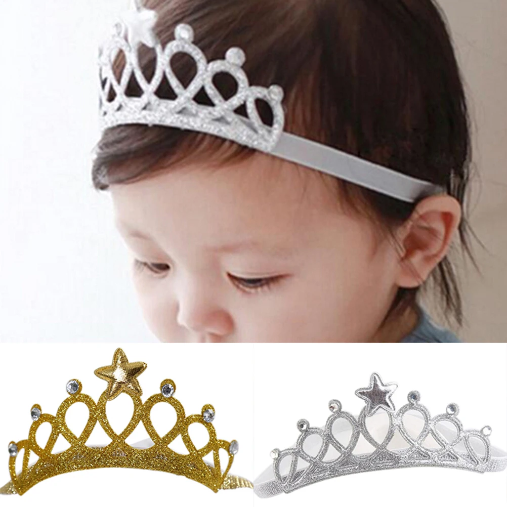 

New Silver Gold Color Girls Toddler Newborn Princess Headbands Baby Cute Hairband Headwear Bow Crown Hair Band Accessory Hot 1PC