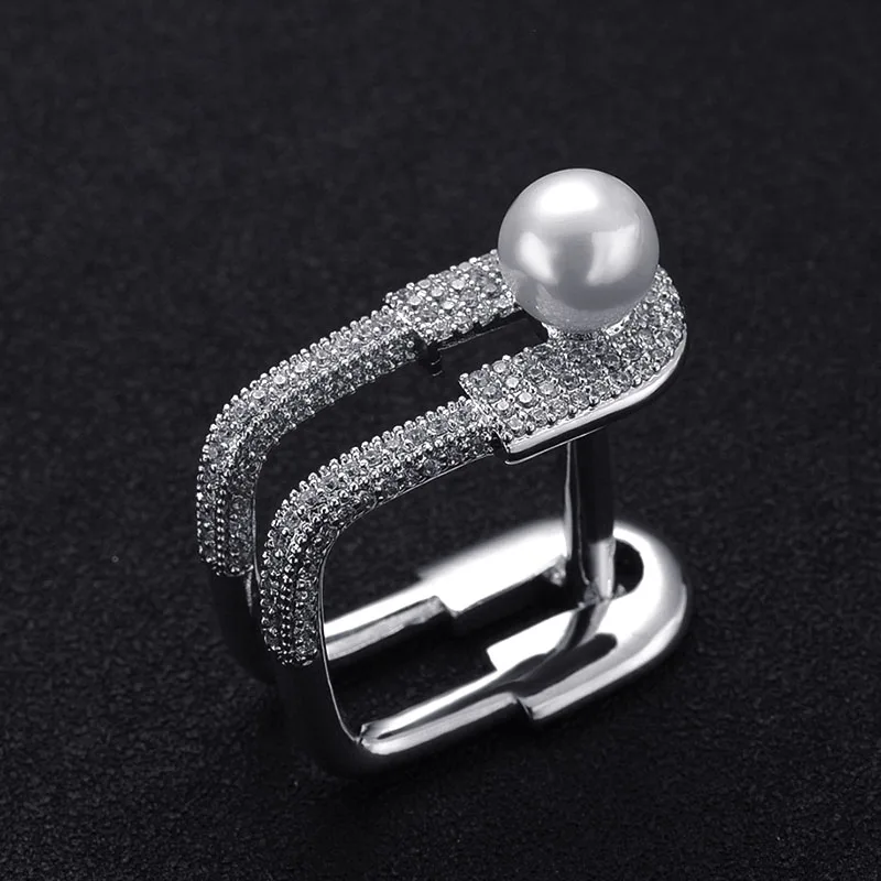 Изысканный белый золотой цвет синтетический жемчуг отверстия кольца для женщин
