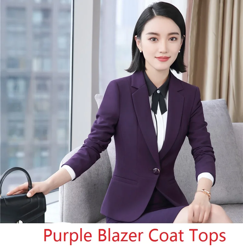 Purple Формальная форма, стильные блейзеры, куртки, пальто для женщин, верхняя одежда, женские топы, офисная одежда для девушек, деловая одежда размера плюс, элегантная фиолетовая - Цвет: Purple