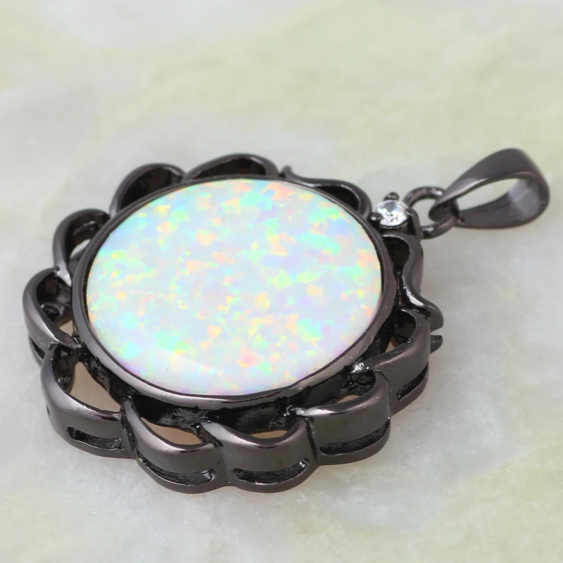 

Hot Sold Noblest girls Round White Fire Opal pendants Fashion Jewelry Black Gun pendants for womens P269