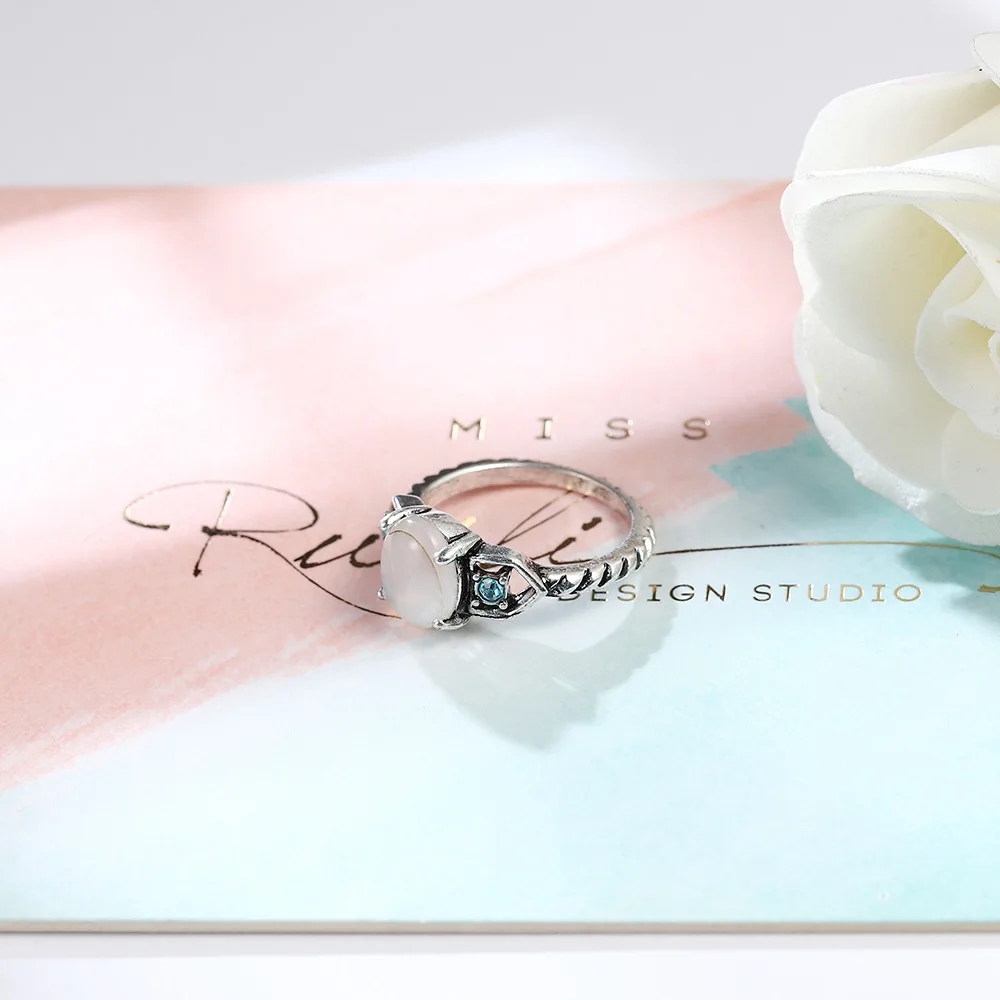 Винтажные модные кольца Anillos на палец с винтажным натуральным камнем лунный