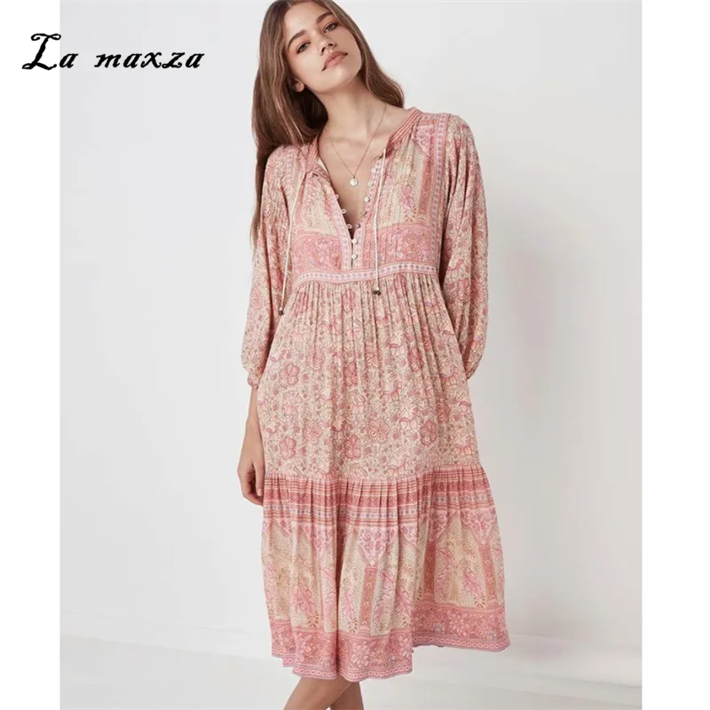 

Bohemian Women Summer Dress Vintage Elegant Party Night Dresses 2019 Loose Casual Fashion Maxi Dress